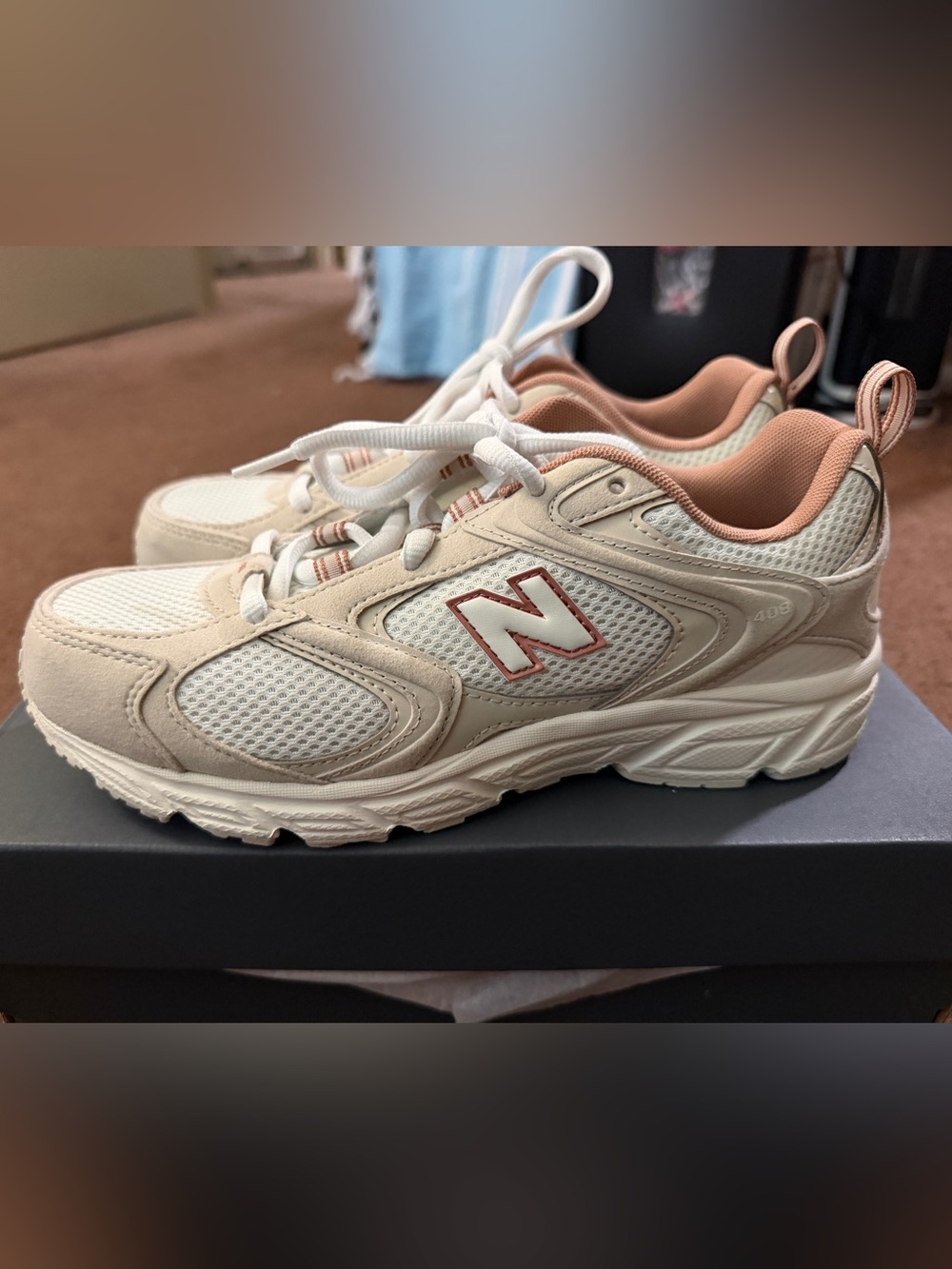 New Balance Kids Cream and Pink Lace-Up Sneakers
